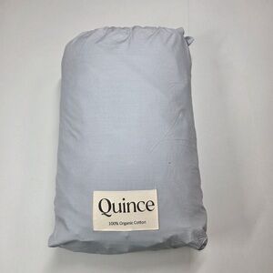 QUINCE Classic Organic Percale Piped Duvet Cover Set King/Cal King Bl/Wht 5148